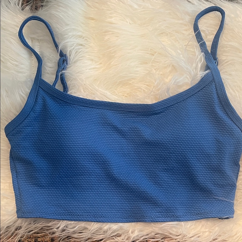 New Aerie Scoop Textured Blue Swim Top Size XXS Retail $39.95